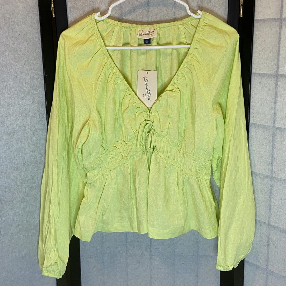 Universal Thread Apple Green Gathered Peplum Peasant Blouse NWT Long Sleeve Top